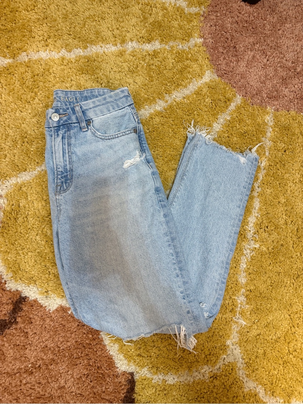 American Eagle Outfitters Light Blue Distressed Straight Leg Jeans